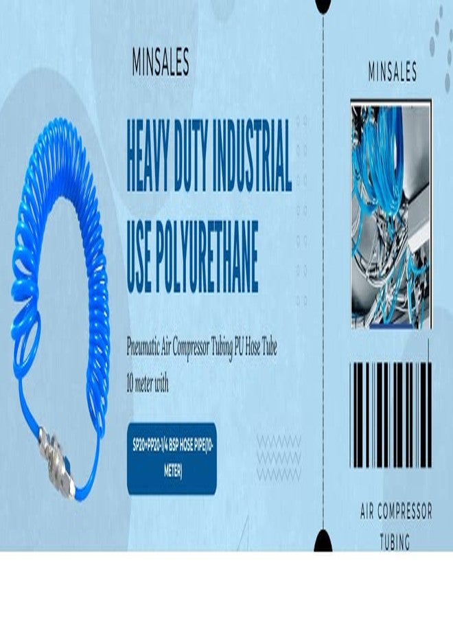 MINSALES ® Heavy Duty Industrial Use Polyurethane Pneumatic Air Compressor Tubing PU Hose Tube 10 meter with SP20+PP20-1/4 BSP Hose Pipe (Blue) (10METER) - Image 4